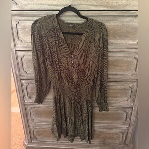 Rails Olive Animal Print Long Sleeve Dress